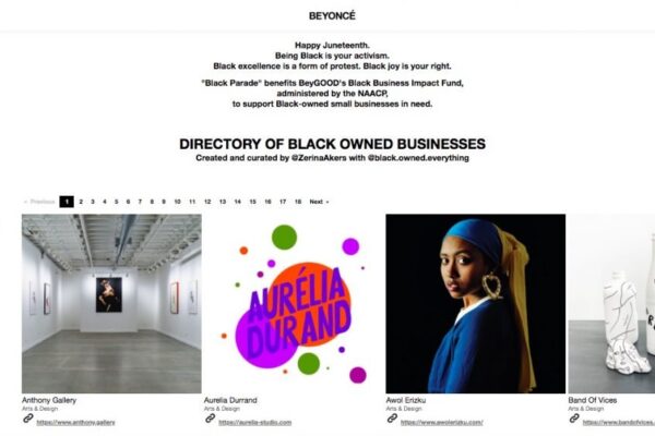 Anthony Gallery featured on Beyonces Directory of Black Owned Businesses created and curated by Zerina Akers of Black Owned Everything